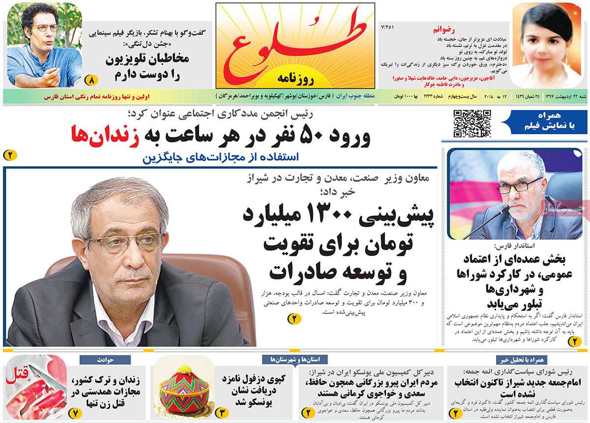 عناوین روزنامه های استانی بیست و دوم اردیبهشت 97,روزنامه,روزنامه های امروز,روزنامه های استانی