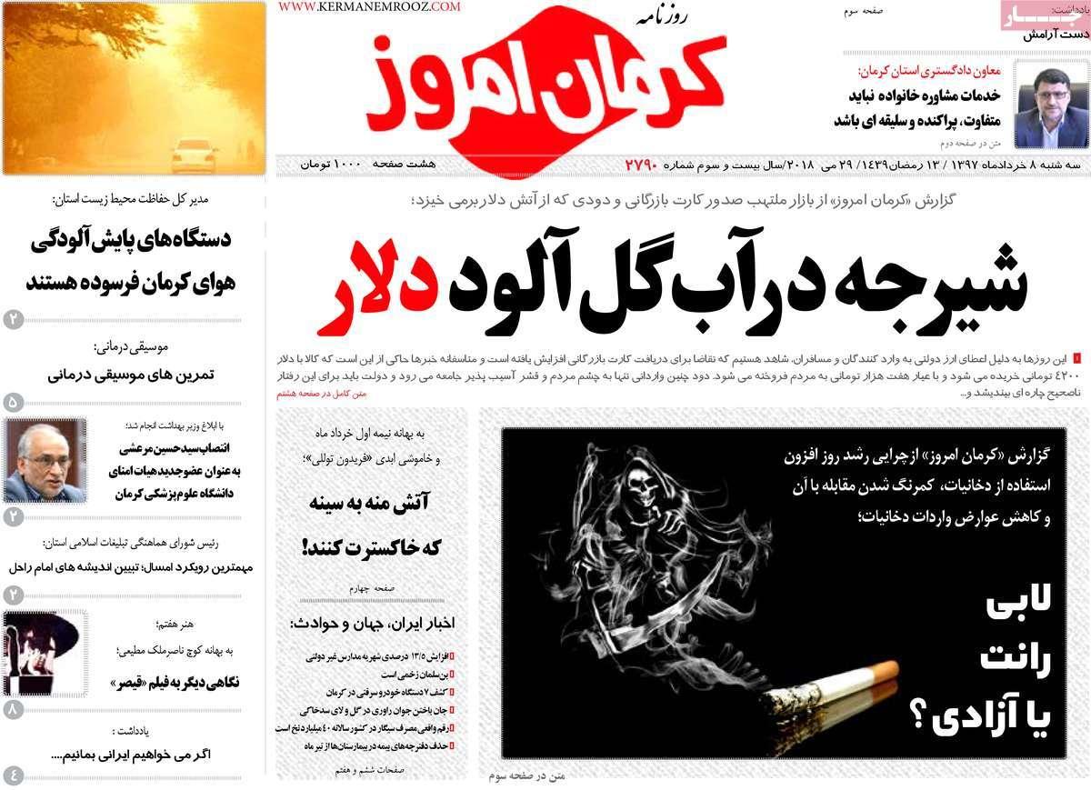 عناوین روزنامه‌های استانی هشتم خرداد1397,روزنامه,روزنامه های امروز,روزنامه های استانی