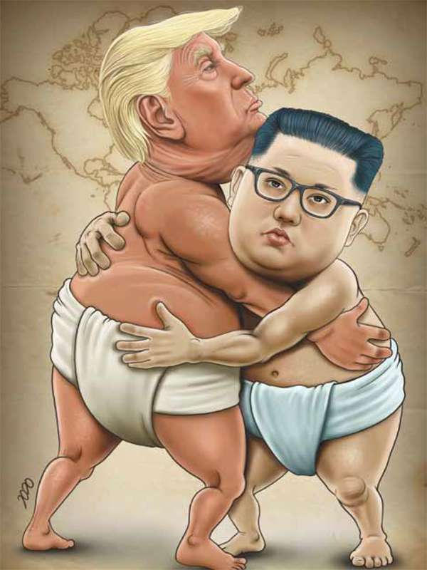 کاریکاتور اون در آغوش ترامپ
