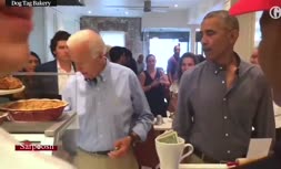 ویدئو/ بازدید اوباما و بایدن از یک نانوایی متعلق به آسیب‌دیدگان جنگی آمریکا