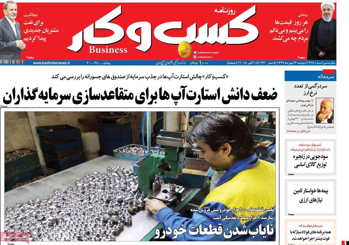 تیتر روزنامه های اقتصادی - دوشنبه بیست و سوم مهر ماه1397,روزنامه,روزنامه های امروز,روزنامه های اقتصادی