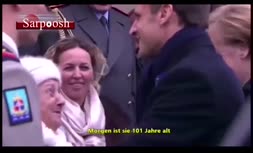فیلم/ اشتباه بامزه پیرزن ۱۰۱ ساله‌ در دیدار با مرکل