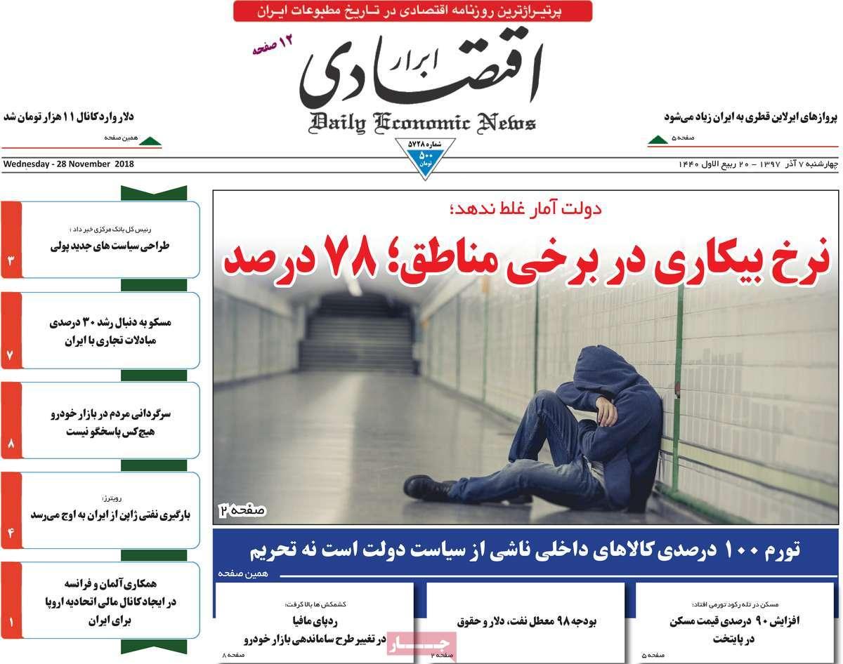 عناوین روزنامه های اقتصادی چهارشنبه هفتم آذر ماه 1397,روزنامه,روزنامه های امروز,روزنامه های اقتصادی