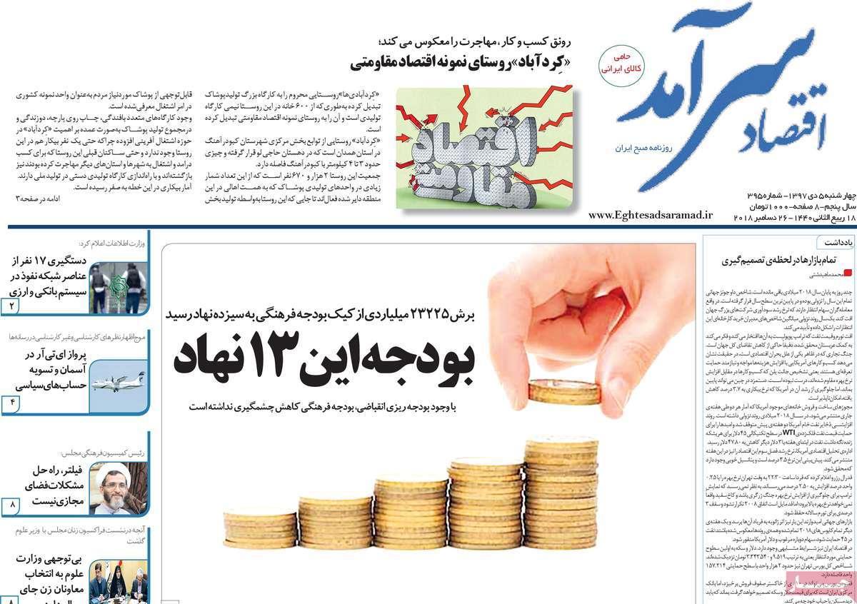 عناوین روزنامه های اقتصادی چهارشنبه پنجم دی 1397,روزنامه,روزنامه های امروز,روزنامه های اقتصادی
