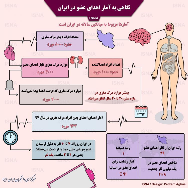 اینفوگرافیک آمار اهدای عضو در ایران