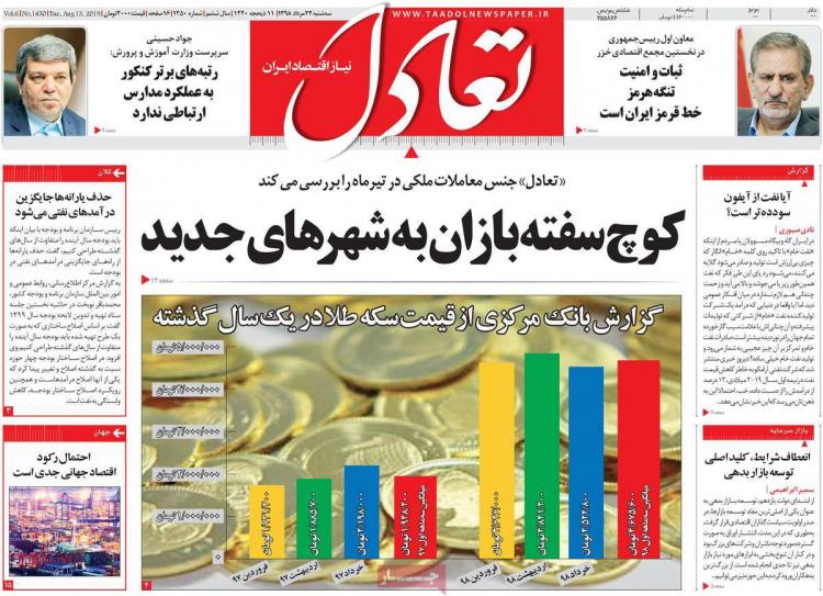 عناوین روزنامه های اقتصادی سه شنبه بیست و دوم مرداد ۱۳۹۸,روزنامه,روزنامه های امروز,روزنامه های اقتصادی