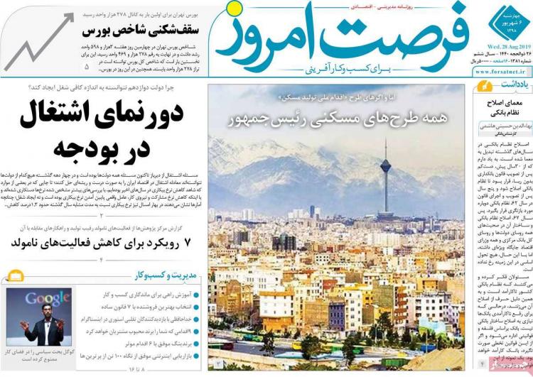 تیتر روزنامه های اقتصادی چهارشنبه ششم شهریور ۱۳۹۸,روزنامه,روزنامه های امروز,روزنامه های اقتصادی
