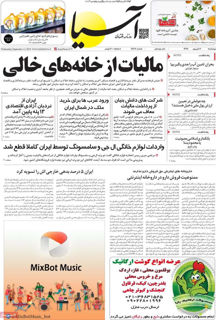عناوین روزنامه های اقتصادی چهارشنبه بیستم شهریور ۱۳۹۸,روزنامه,روزنامه های امروز,روزنامه های اقتصادی