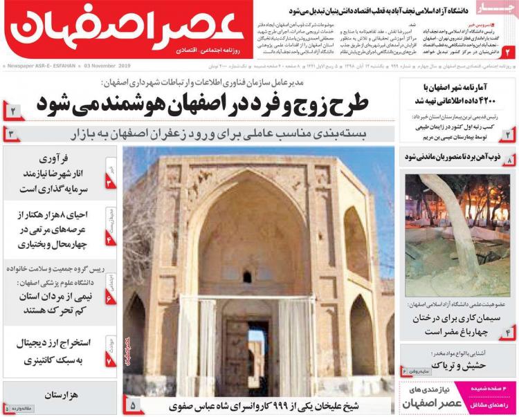 تیتر روزنامه های استانی یکشنبه دوازدهم آبان ۱۳۹۸,روزنامه,روزنامه های امروز,روزنامه های استانی