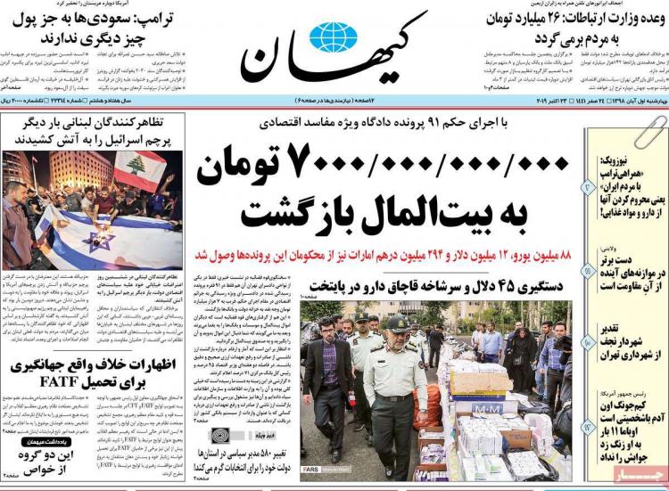 تیتر روزنامه های سیاسی چهارشنبه یکم آبان ۱۳۹۸,روزنامه,روزنامه های امروز,اخبار روزنامه ها