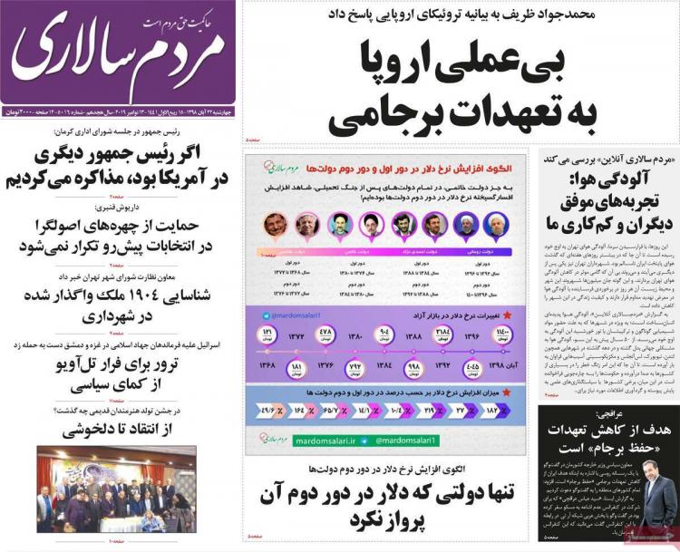 تیتر روزنامه های سیاسی چهارشنبه بیست و دوم آبان ۱۳۹۸,روزنامه,روزنامه های امروز,اخبار روزنامه ها