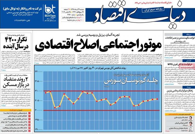عناوین روزنامه های اقتصادی دوشنبه چهارم آذر ۱۳۹۸,روزنامه,روزنامه های امروز,روزنامه های اقتصادی