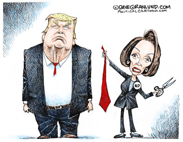 کاریکاتور نانسی پلوسی و دونالد ترامپ