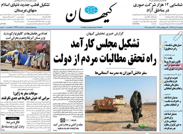 تیتر روزنامه های سیاسی دوشنبه دوم دی ۱۳۹۸,روزنامه,روزنامه های امروز,اخبار روزنامه ها