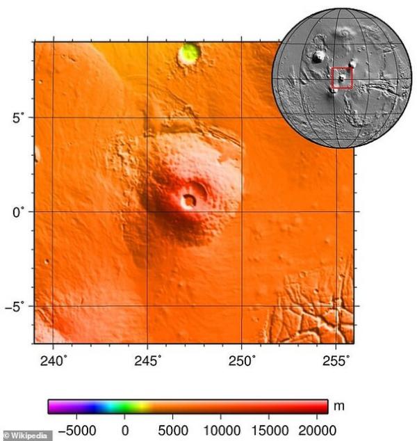 حفره‌ای در یک کوه آتشفشانی مریخی