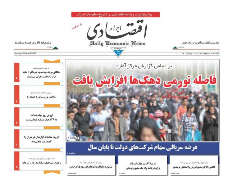 عناوین روزنامه های اقتصادی یکشنبه هفتم اردیبهشت 1399,روزنامه,روزنامه های امروز,روزنامه های اقتصادی