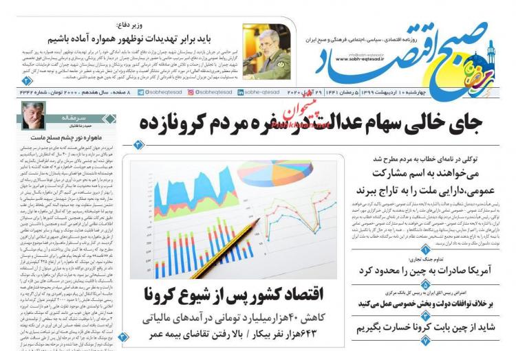 عناوین روزنامه های اقتصادی چهارشنبه دهم اردیبهشت 1399,روزنامه,روزنامه های امروز,روزنامه های اقتصادی