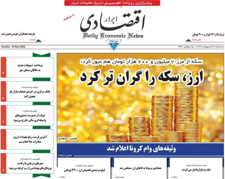 عناوین روزنامه های اقتصادی سه‌شنبه 30 اردیبهشت 1399,روزنامه,روزنامه های امروز,روزنامه های اقتصادی