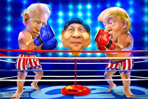 کاریکاتور درمورد اختلافات ترامپ و بایدن با چین