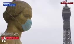 فیلم/ ماسک زدن نمادین مجسمه‌ها در فرانسه