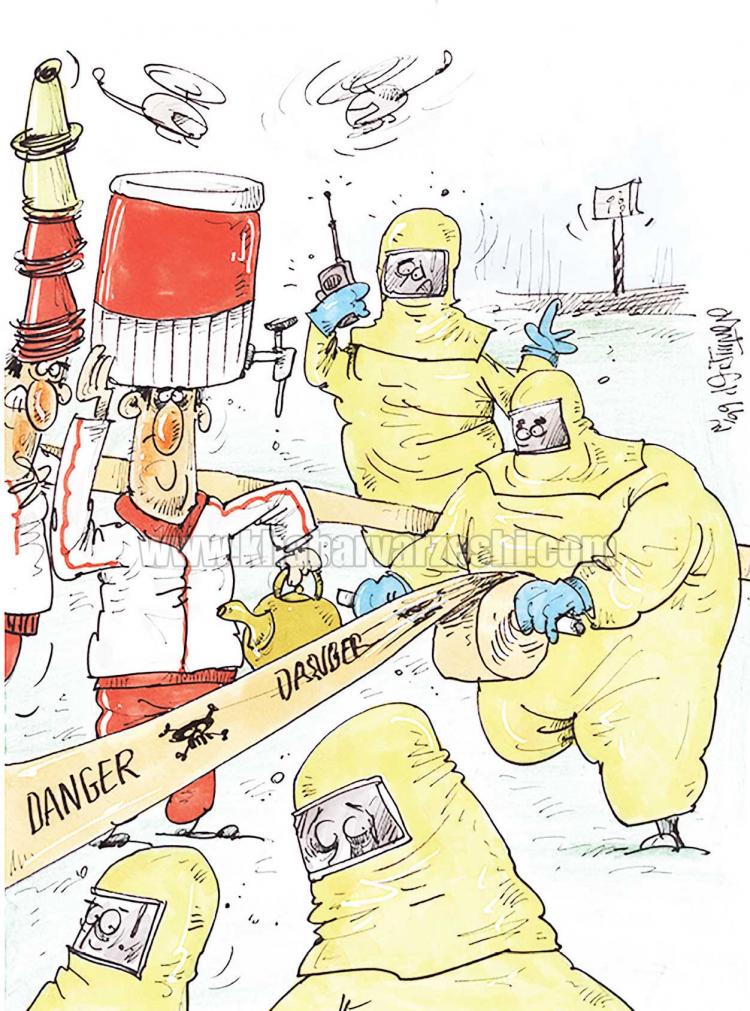 اینفوگرافیک در مورد تست کرونای دو عضو تدارکات لیگ برتر,کاریکاتور,عکس کاریکاتور,کاریکاتور ورزشی