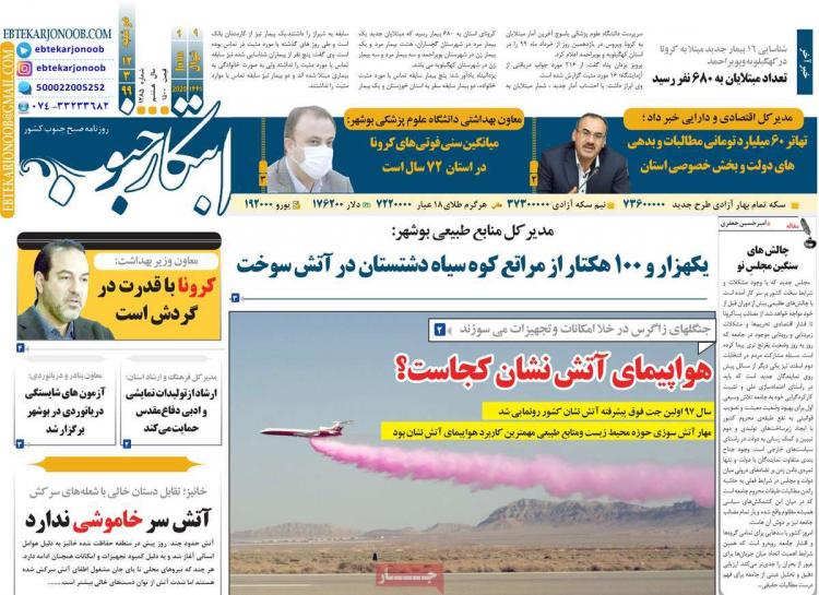 عناوین روزنامه های استانی دوشنبه 12 خرداد 1399,روزنامه,روزنامه های امروز,روزنامه های استانی