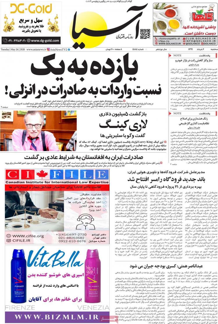 عناوین روزنامه های اقتصادی سه‌شنبه ۶ خرداد ۱۳۹۹,روزنامه,روزنامه های امروز,روزنامه های اقتصادی