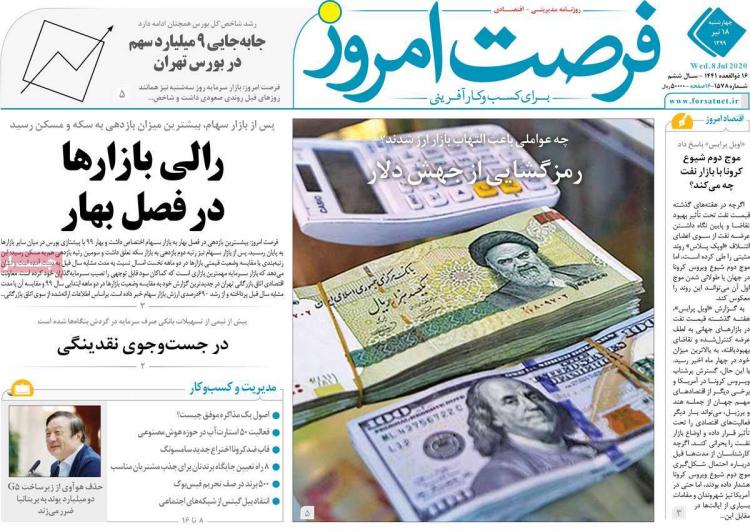 عناوین روزنامه های اقتصادی چهارشنبه ۱۸ تیر ۱۳۹۹,روزنامه,روزنامه های امروز,روزنامه های اقتصادی