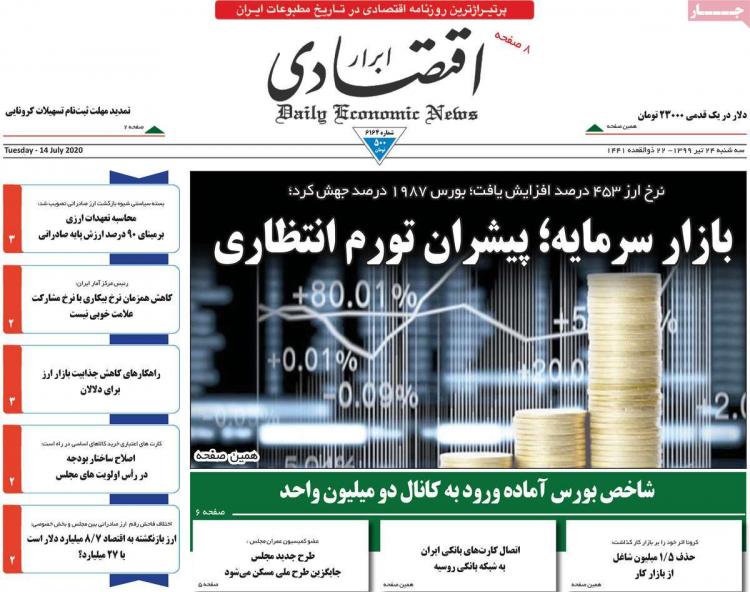 عناوین روزنامه های اقتصادی سه‌شنبه 24 تیر 1399,روزنامه,روزنامه های امروز,روزنامه های اقتصادی