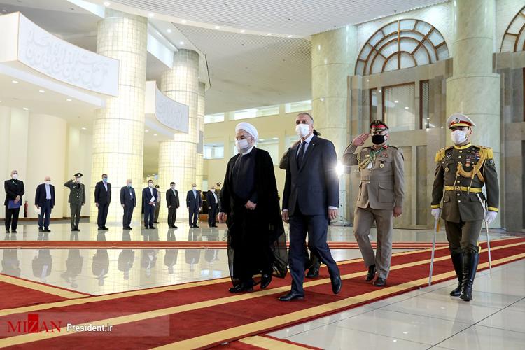 تصاویر استقبال رسمی رییس جمهور از نخست وزیر عراق,عکس های دیدار روحانی و الکاظمی,تصاویر رئیس جمهور ایران و نخست وزیر عراق