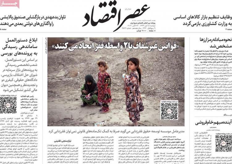 عناوین روزنامه های اقتصادی دوشنبه 5 آبان 1399 عناوین روزنامه های اقتصادی دوشنبه 5 آبان 1399,روزنامه,روزنامه های امروز,روزنامه های اقتصادی
