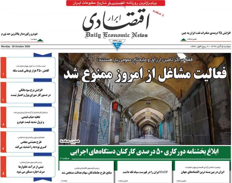 عناوین روزنامه های اقتصادی دوشنبه 5 آبان 1399 عناوین روزنامه های اقتصادی دوشنبه 5 آبان 1399,روزنامه,روزنامه های امروز,روزنامه های اقتصادی