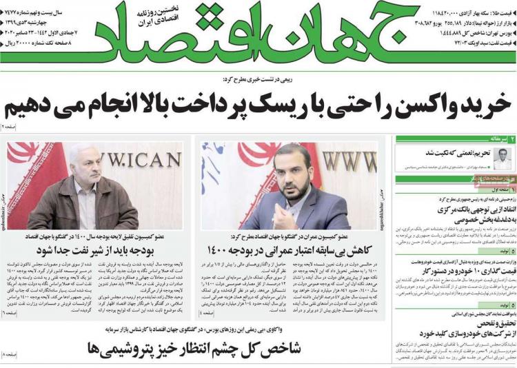 عناوین روزنامه های اقتصادی چهارشنبه 3 دی 1399 عناوین روزنامه های اقتصادی چهارشنبه 3 دی 1399,روزنامه,روزنامه های امروز,روزنامه های اقتصادی