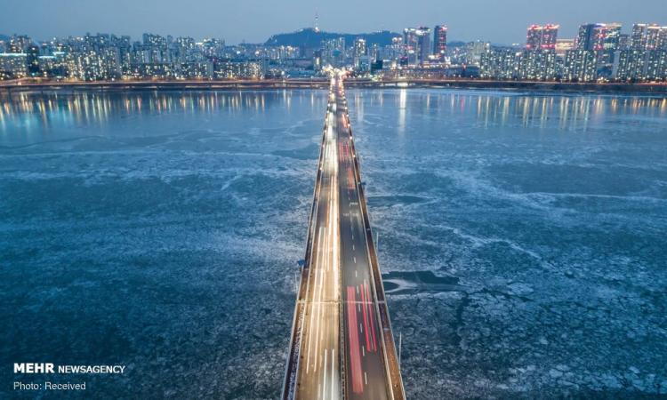 تصاویر یخ زدن رودخانه هان در کره جنوبی,عکس های رودخانه هان,تصاویر رودخانه هان کره جنوبی