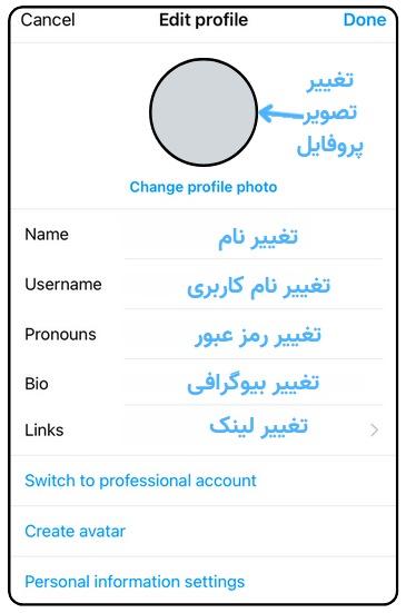 تغییر اطلاعات حساب کاربری اینستاگرام