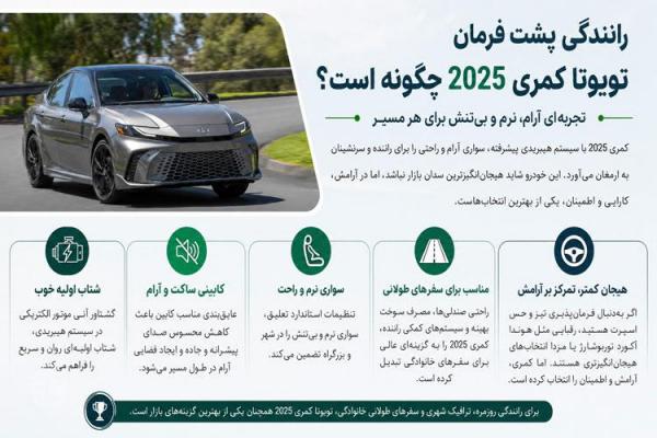 تجربه رانندگی با تویوتا کمری هیبریدی 2025 تجربه رانندگی با تویوتا کمری هیبریدی 2025